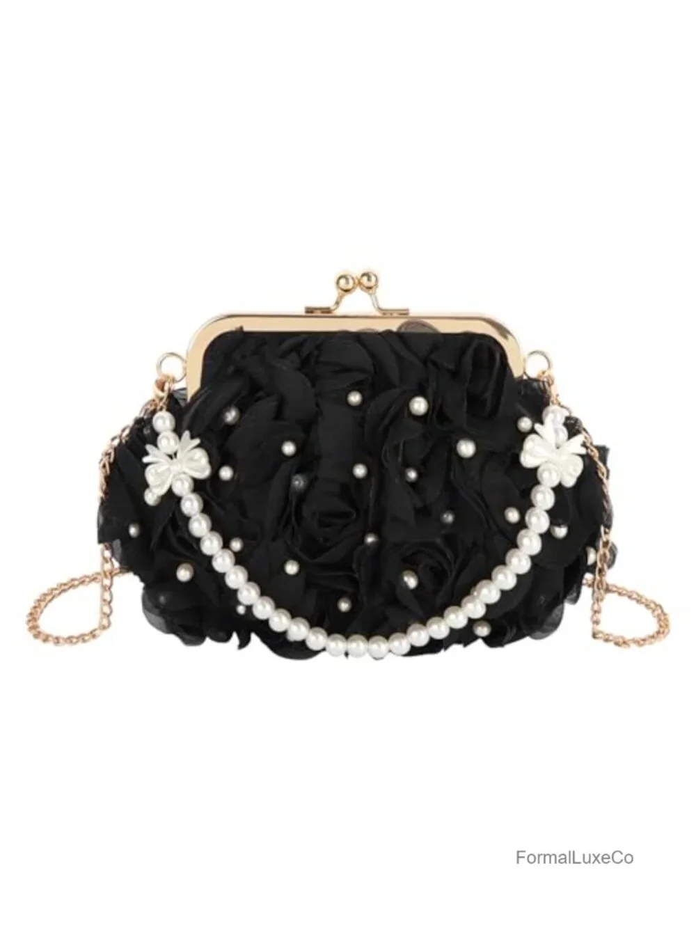 Mini Pearls Rose Flower Crossbody Shoulder Bag Top-handle Bag Handbag Clutch